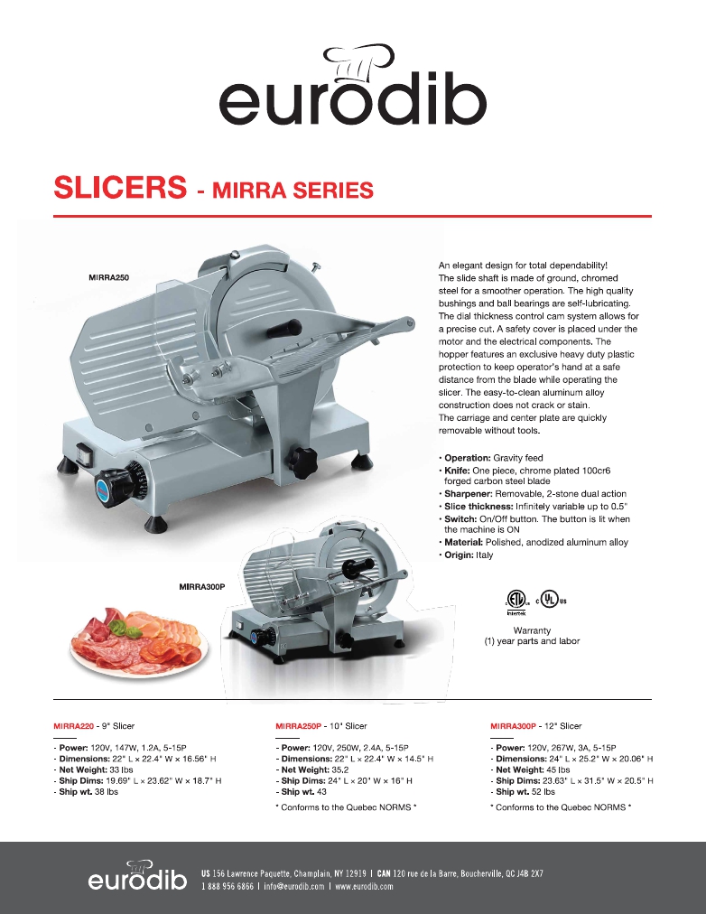 Eurodib MIRRA250P Electric Meat Slicer