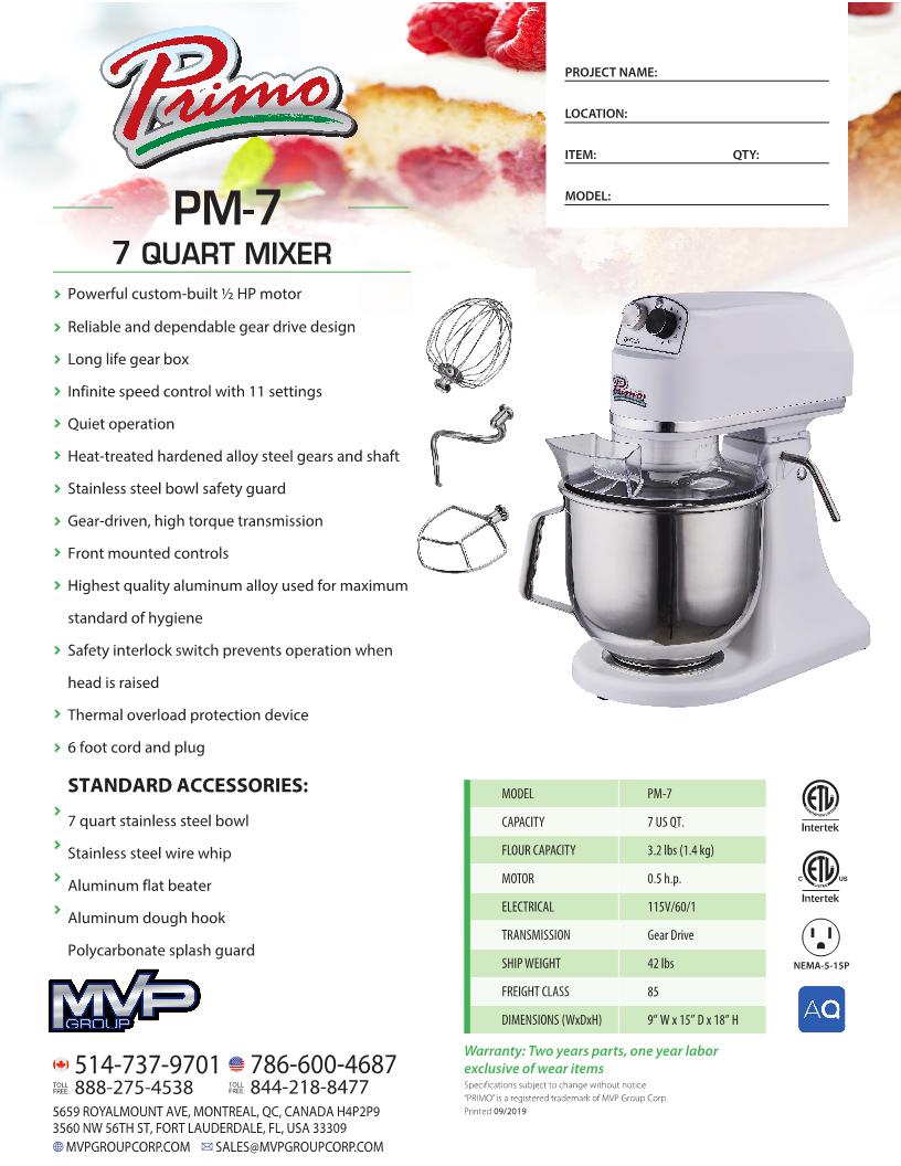 Primo PM-10 - 10-Quart PLANETARY Mixer