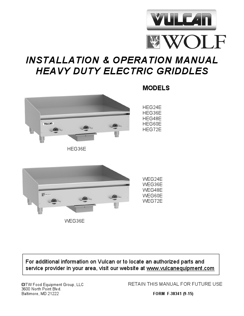 Vulcan HEG60E-240-3 Commercial Grill Countertop Electric Griddle Flat Top Grill Manual