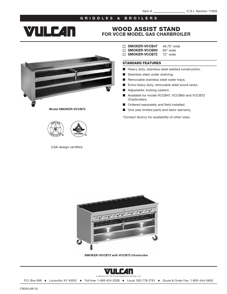 Vulcan VCCB47-101 Commercial Grill Charbroiler Specsheet