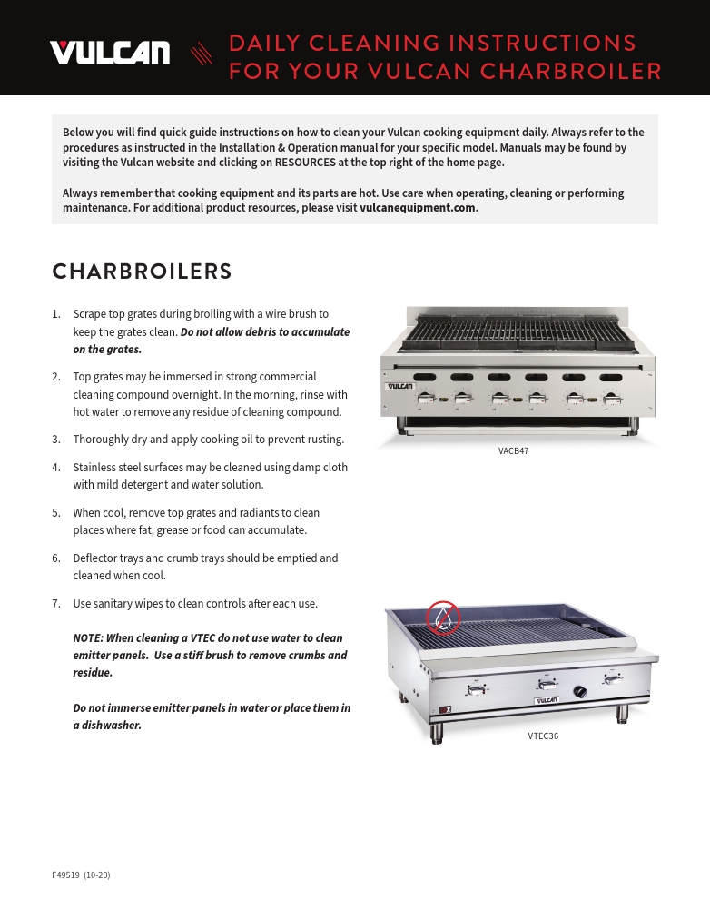 Vulcan VTEC48-LP Commercial Grill Charbroiler Manual