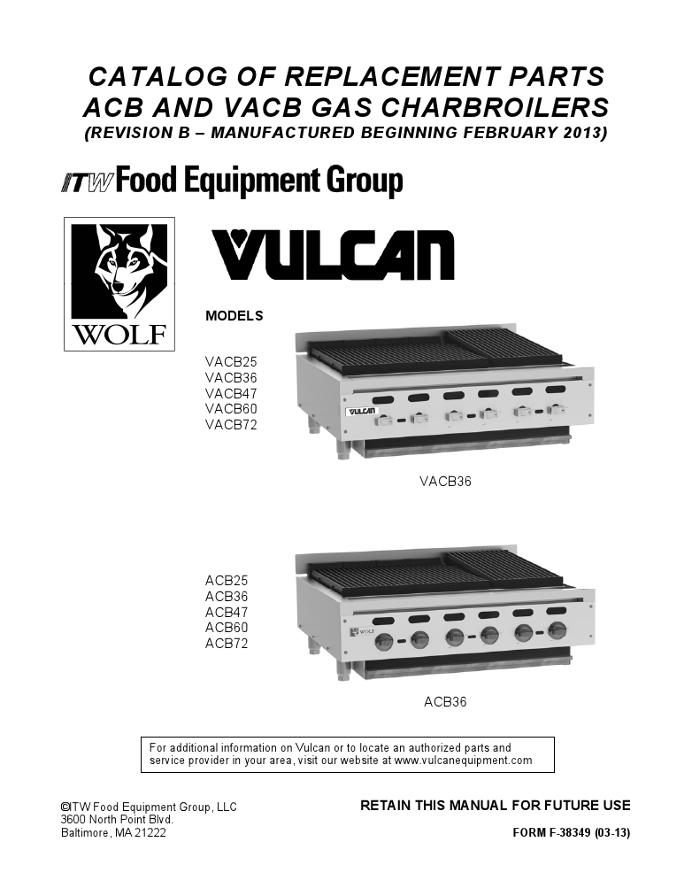 Vulcan VACB60-101 Commercial Grill Charbroiler Specsheet