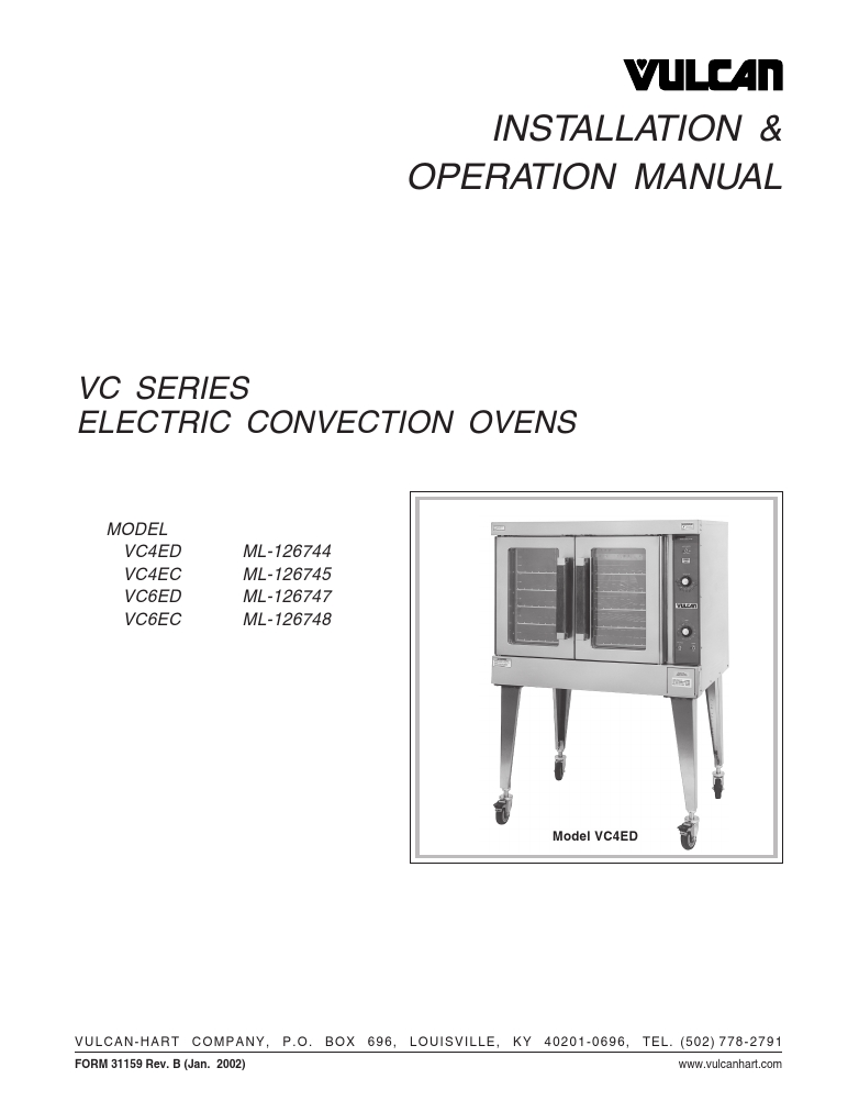 Vulcan VC4ED-11D1 208 Volts Commercial Convection Oven Manual