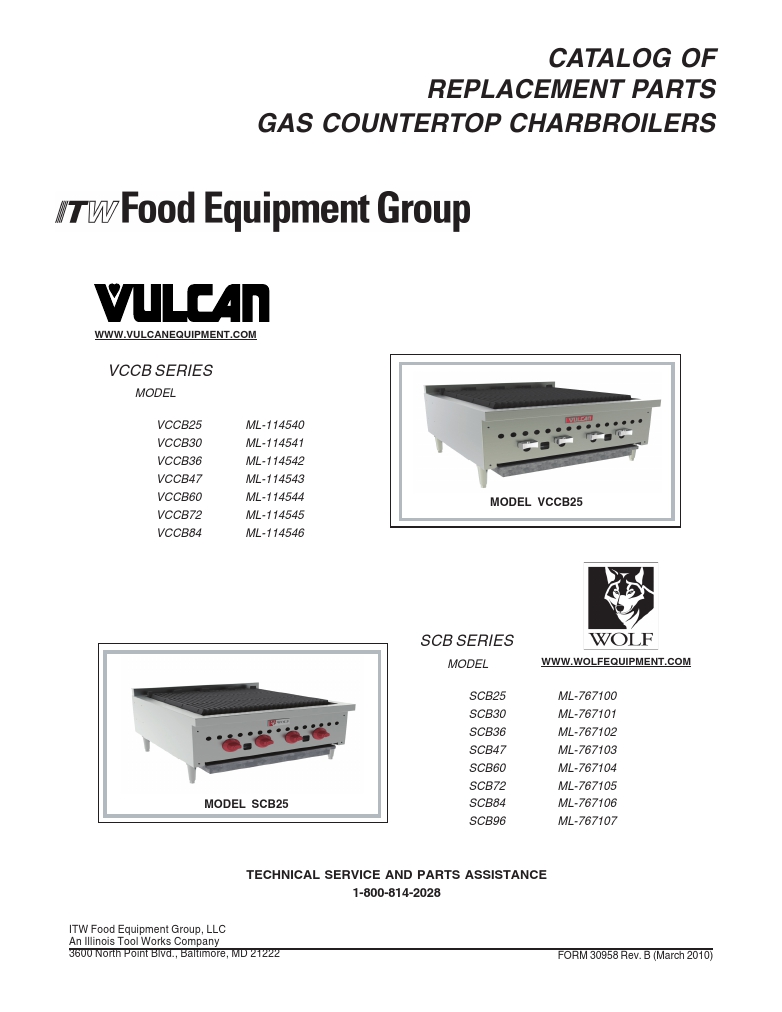 Vulcan VCCB36-201 Commercial Grill Charbroiler Specsheet