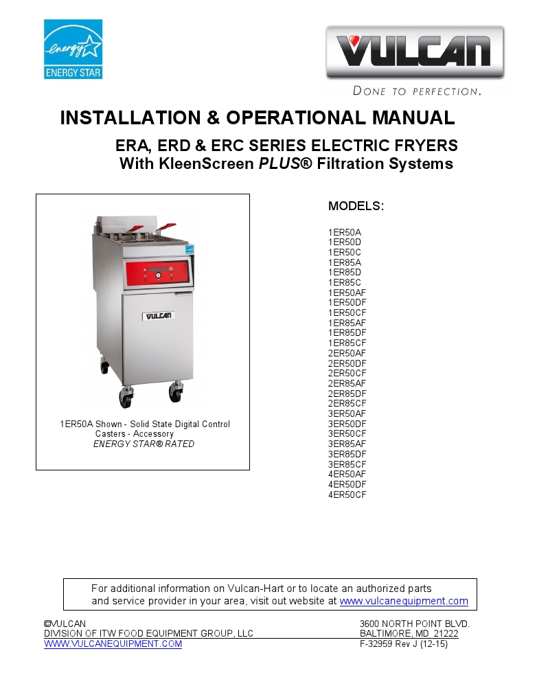 Vulcan 1ER50AF-2 Commercial  Electric Fryer Manual