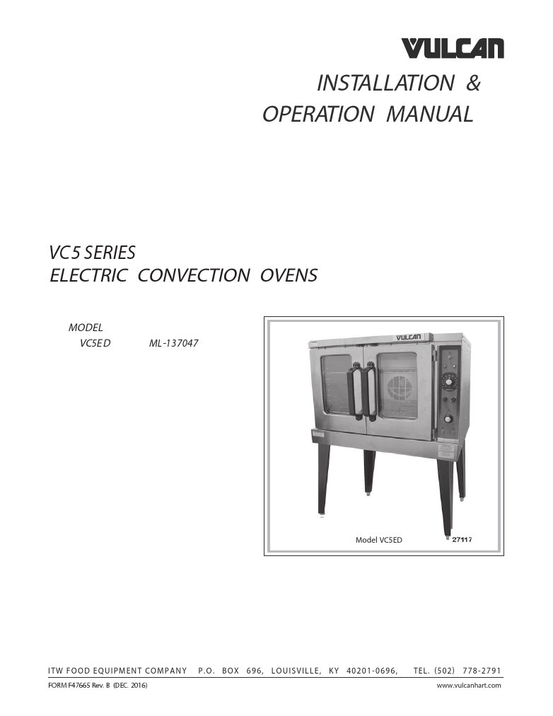 Vulcan VC5ED-12D1-240 240 Volts Commercial Convection Oven Manual