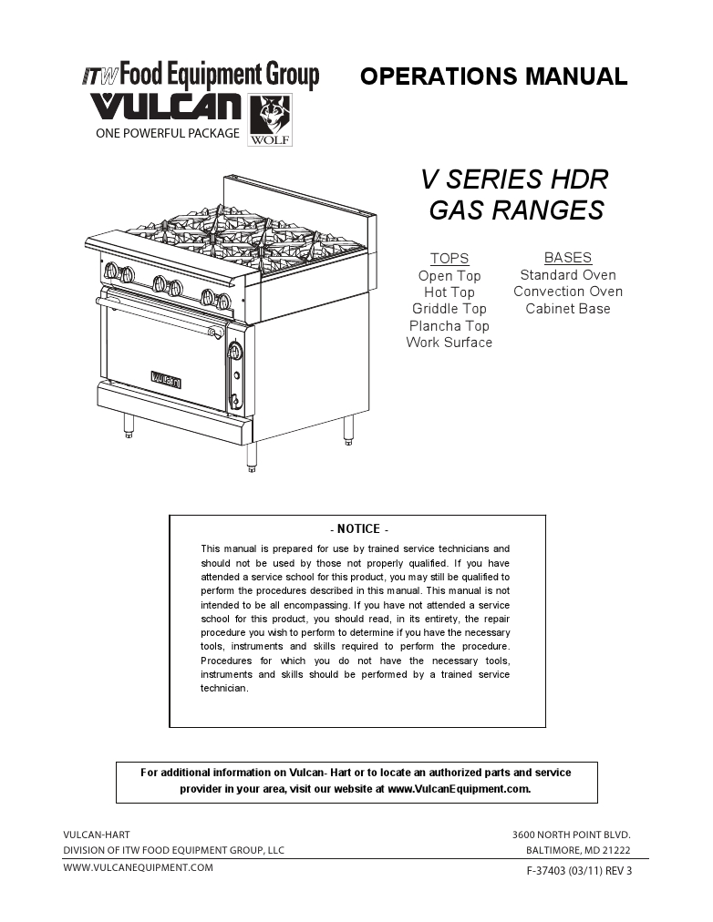 Vulcan V2B12-LP Commercial Restaurant Gas Range Manual