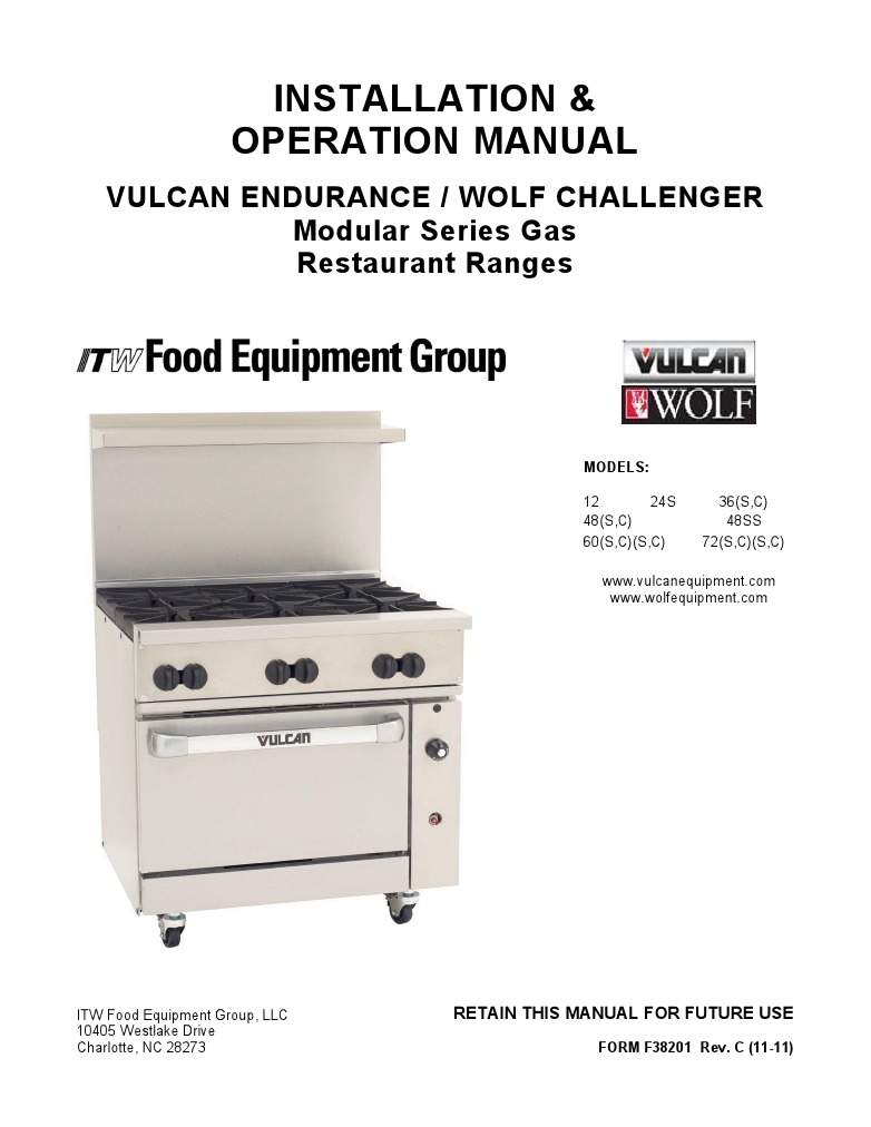 Vulcan 36S-6BN Commercial Restaurant Gas Range Manual