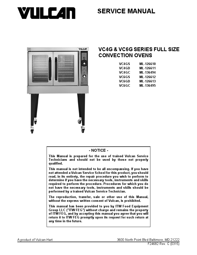 Vulcan VC4GD-1 Commercial Convection Oven Manual