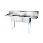 EFI SI824-3B 24" x 24" Corner Drain Three Compartment Sink with 2 Drainboards