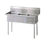 EFI SI824-3N 24" x 24" Corner Drain Three Compartment Sink with No Drainboard
