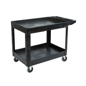 Rubbermaid FG452089BLA Medium Lipped Bus Cart with 2 Shelves & Extended Handle