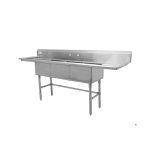Thorinox TTS-1818-RL18 18" x 18" Corner Drain Three Compartment Sink with Right & Left Drainboards