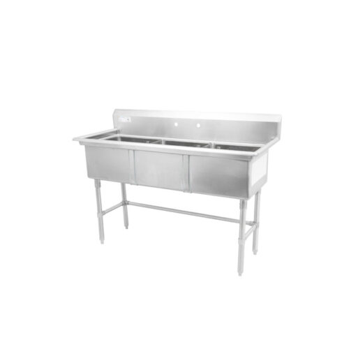 Thorinox TTS-1818-0 18" x 18" Corner Drain Three Compartment Sink with No Drainboard - Image 1