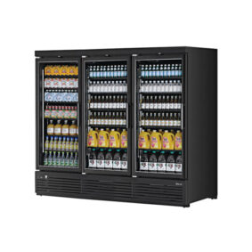 Turbo Air TJMR-85SDB-N Black 3 Section Refrigerated Glass Door Merchandiser