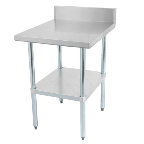 DSST-2424-BK-1.jpg Thorinox DSST-3096-BK 30" x 96" stainless steel worktable with backsplash and galvanized steel undershelf and legs - Image 1