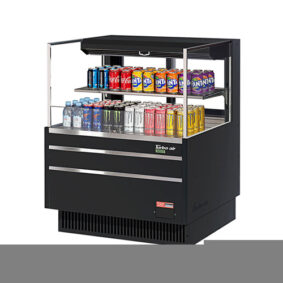 Turbo Air TOM-36L-UFD-B-2S-N Black Horizontal Refrigerated Open Curtain Merchandiser