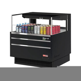 Turbo Air TOM-36L-UFD-B-1S-N Black Horizontal Refrigerated Open Curtain Merchandiser