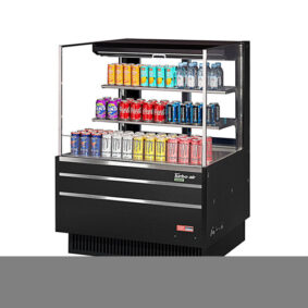 Turbo Air TOM-36L-UFD-B-3S-N Black Horizontal Refrigerated Open Curtain Merchandiser
