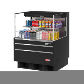 Turbo Air TOM-36L-UF-B-2S-N Black Horizontal Refrigerated Open Curtain Merchandiser
