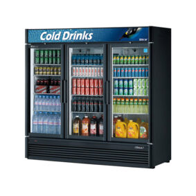 Turbo Air TGM-72SDB-N Black Three Section Glass Door Merchandising Refrigerator