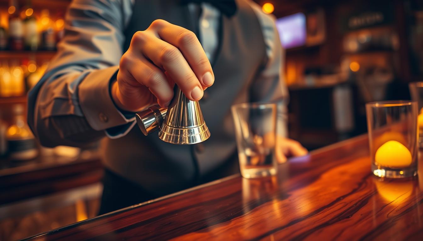 bartender using a jigger