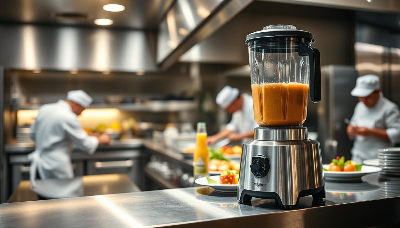 Modern blender enhancing speed and efficiency in a restaurant kitchen Modern blender enhancing speed and efficiency in a restaurant kitchen