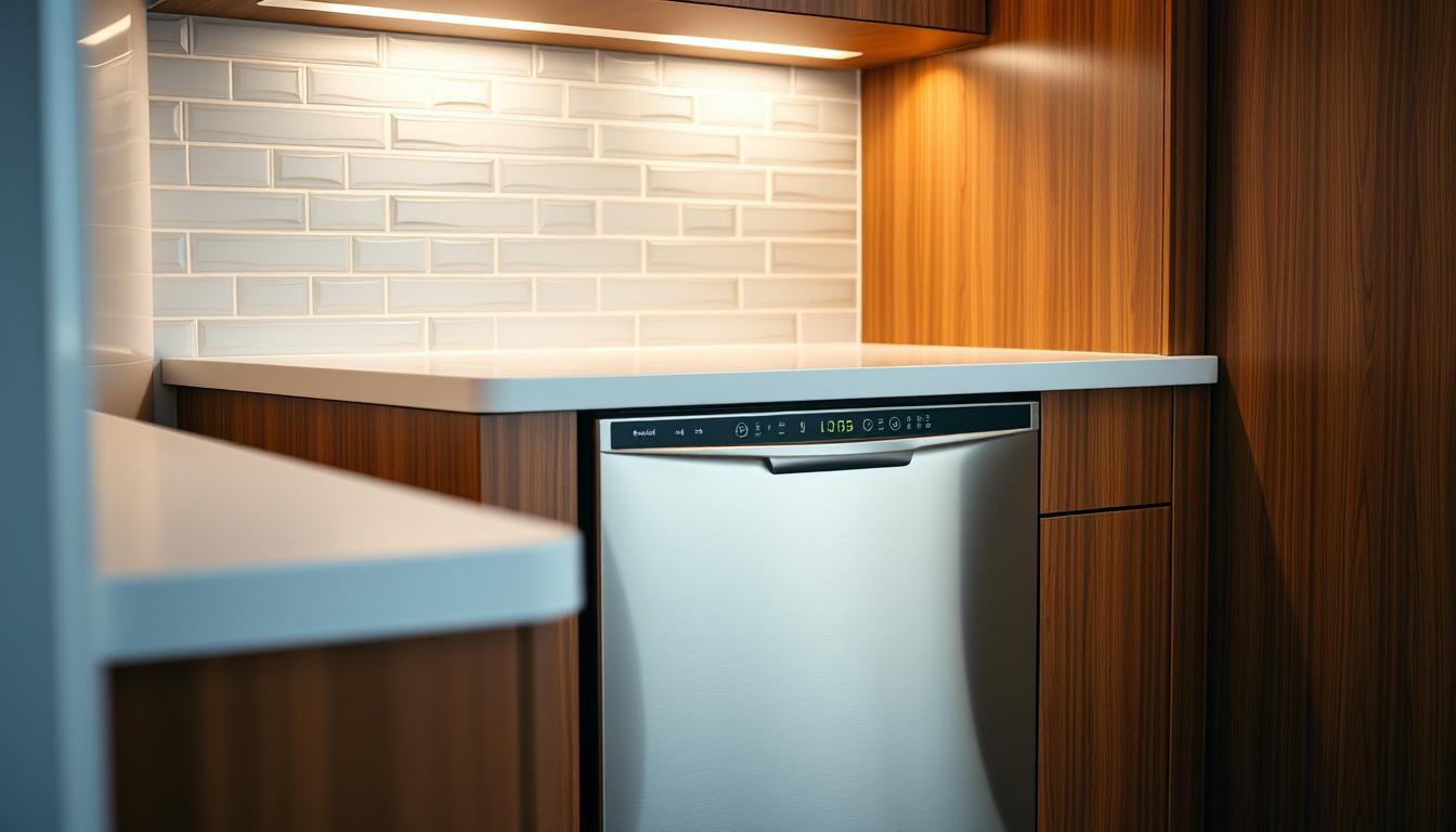 Undercounter dishwasher in a compact kitchen