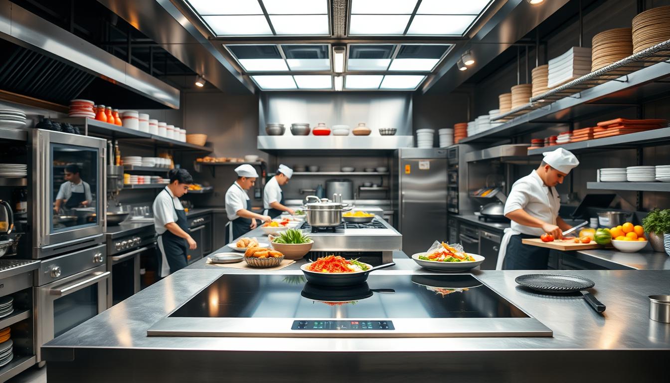 induction cooktop in a commercial kitchen