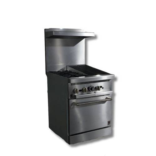 Hot Zone Gas Range with Built-In Convection Oven 24"w/12" Charbroiler top with 2 Open Burners HZ CR24-12CB - Image 1