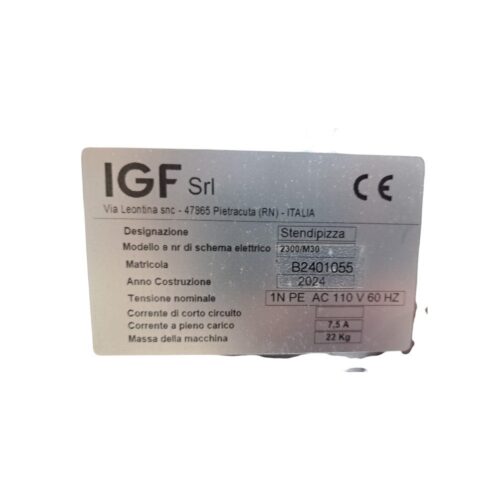 Used IGF 2300/M30 Stendipizza Dough Sheeter – Certified Pre-Owned, 2 Years Old