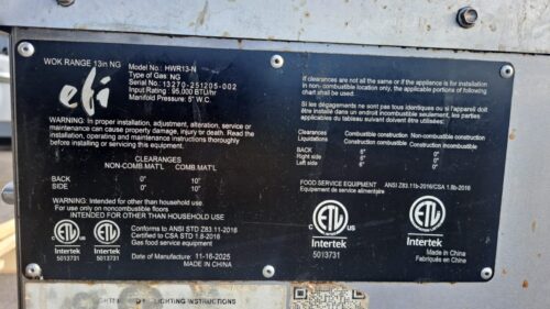 Used EFI HWR13-N 13" Natural Gas Wok Range – Certified Pre-Owned
