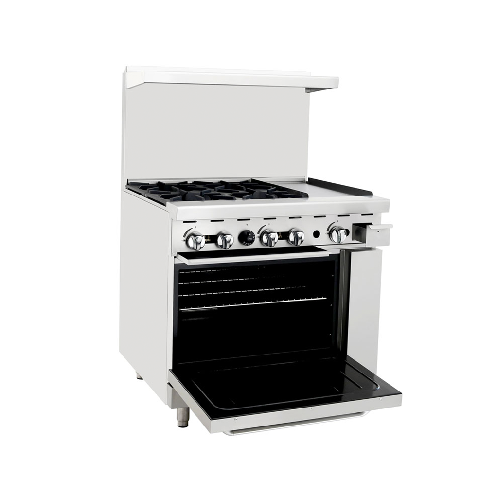 Atosa AGR-4B12GL 36″ Gas Range with Four (4) Open Burners & 12″ Griddle